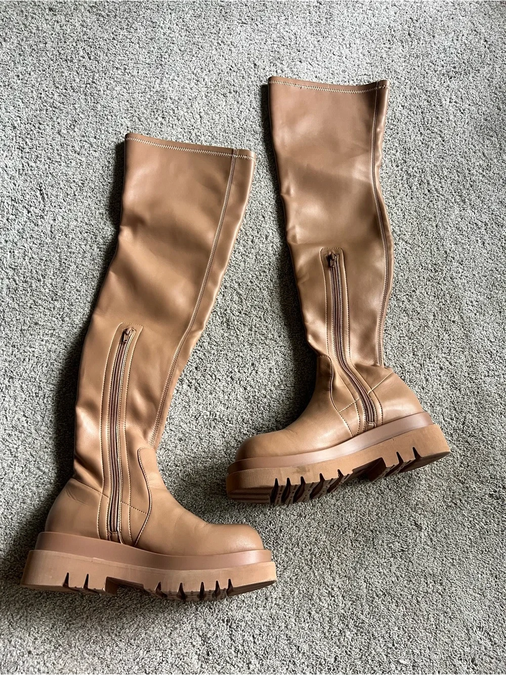 Jeffrey Campbell Size 7.5 Tanked Over the Knee Boot Tan Platform Boots Wore 1X